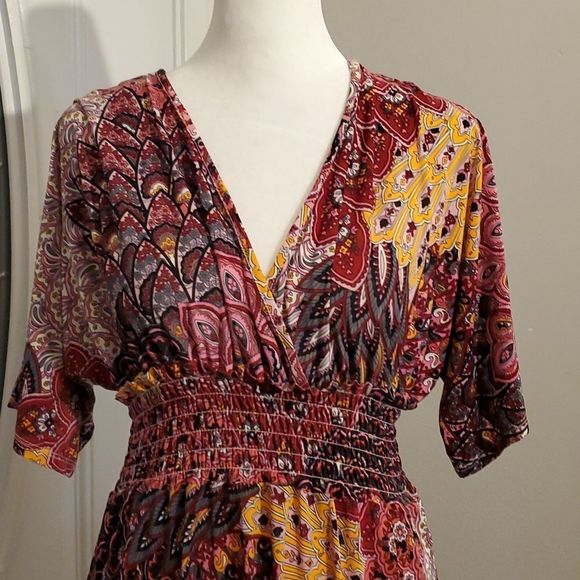 5th and Love retro print dress. Short sleeve, M, reds and pinks - Picture 2 of 7
